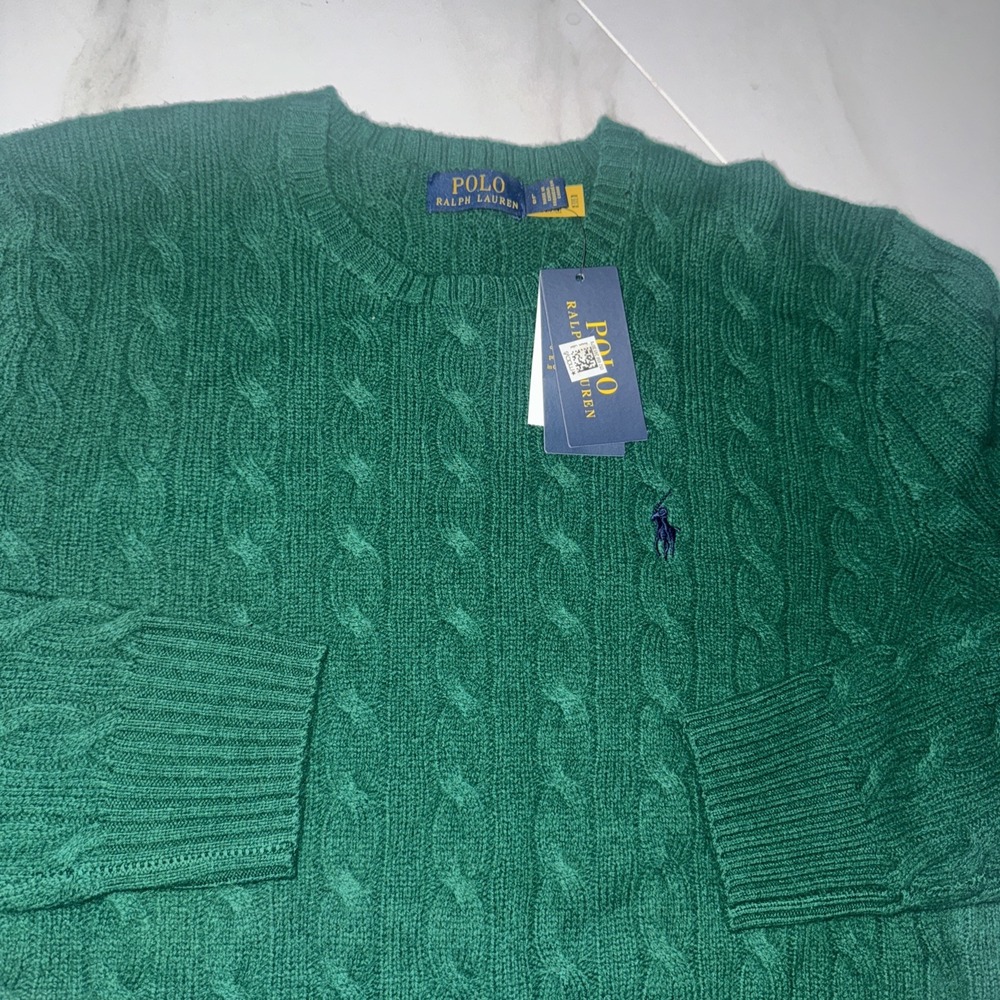 NWT Polo Ralph Lauren Cable Knit Wool Cashmere Sweater Green Pullover Jumper
